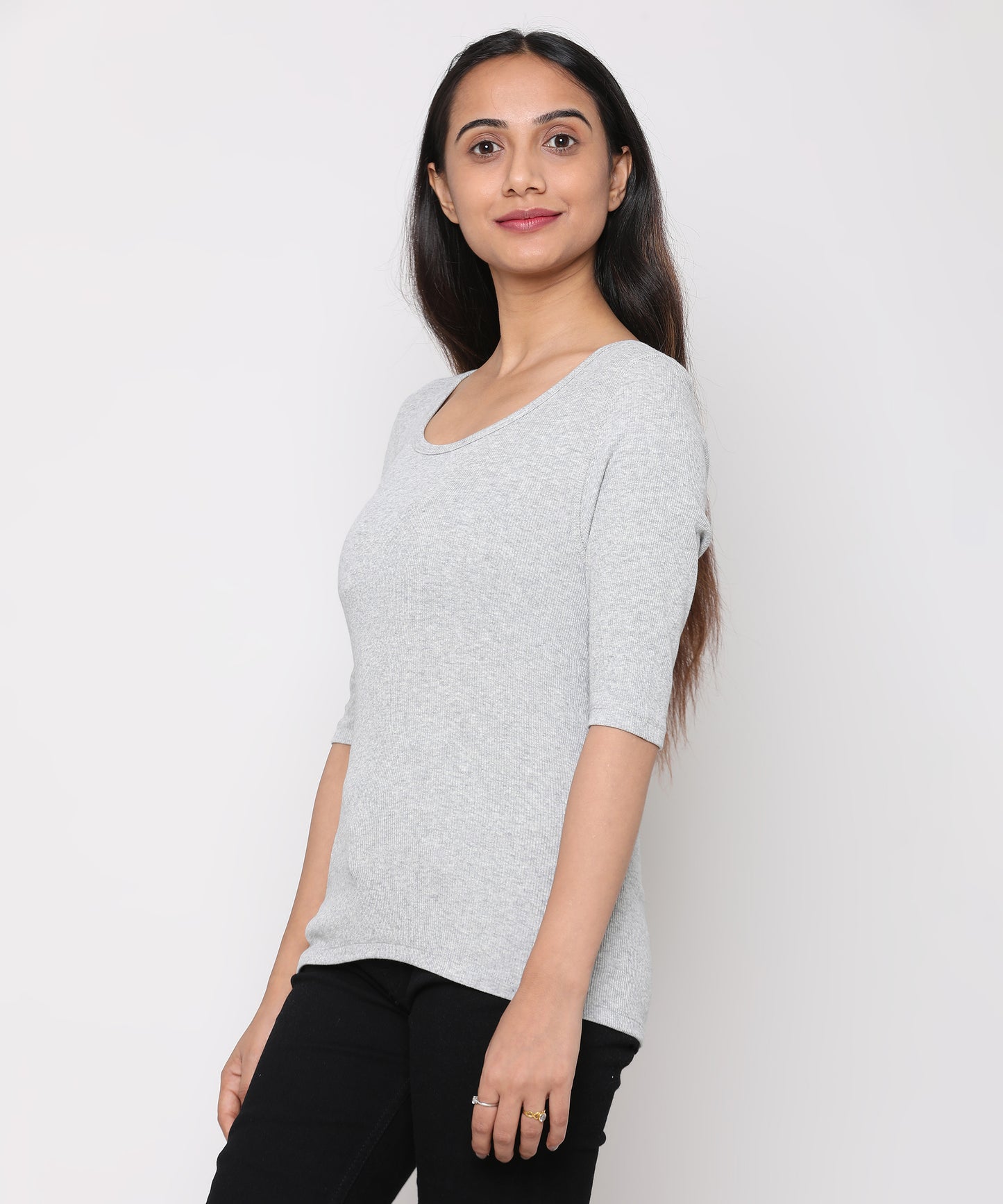Womens Micro rib elbow sleeve Tee Shirt