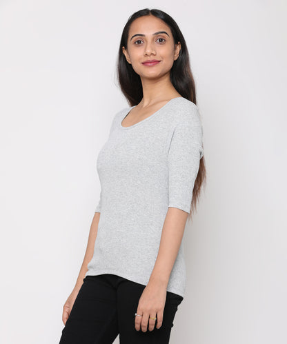 Womens Micro rib elbow sleeve Tee Shirt