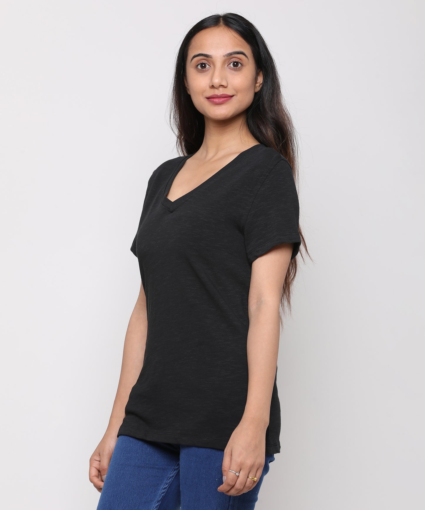 Womens Slub V Neck Tee Shirt