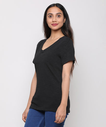 Womens Slub V Neck Tee Shirt