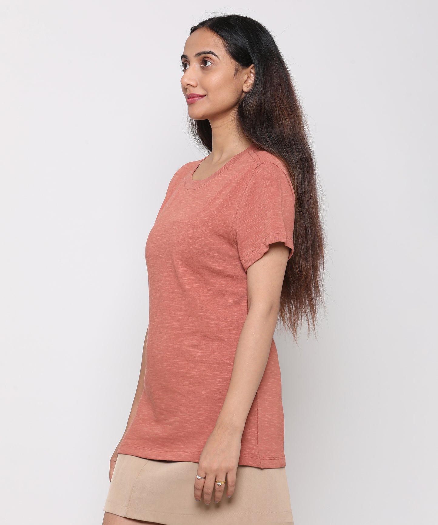 Womens Slub Crew Neck Short Sleeve Tee Shirt