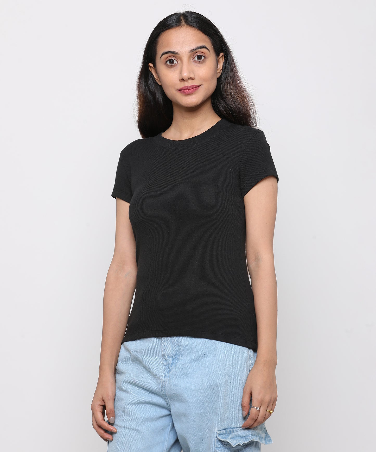 Womens Micro rib crew neck tee shirt