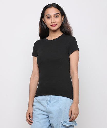 Womens Micro rib crew neck tee shirt