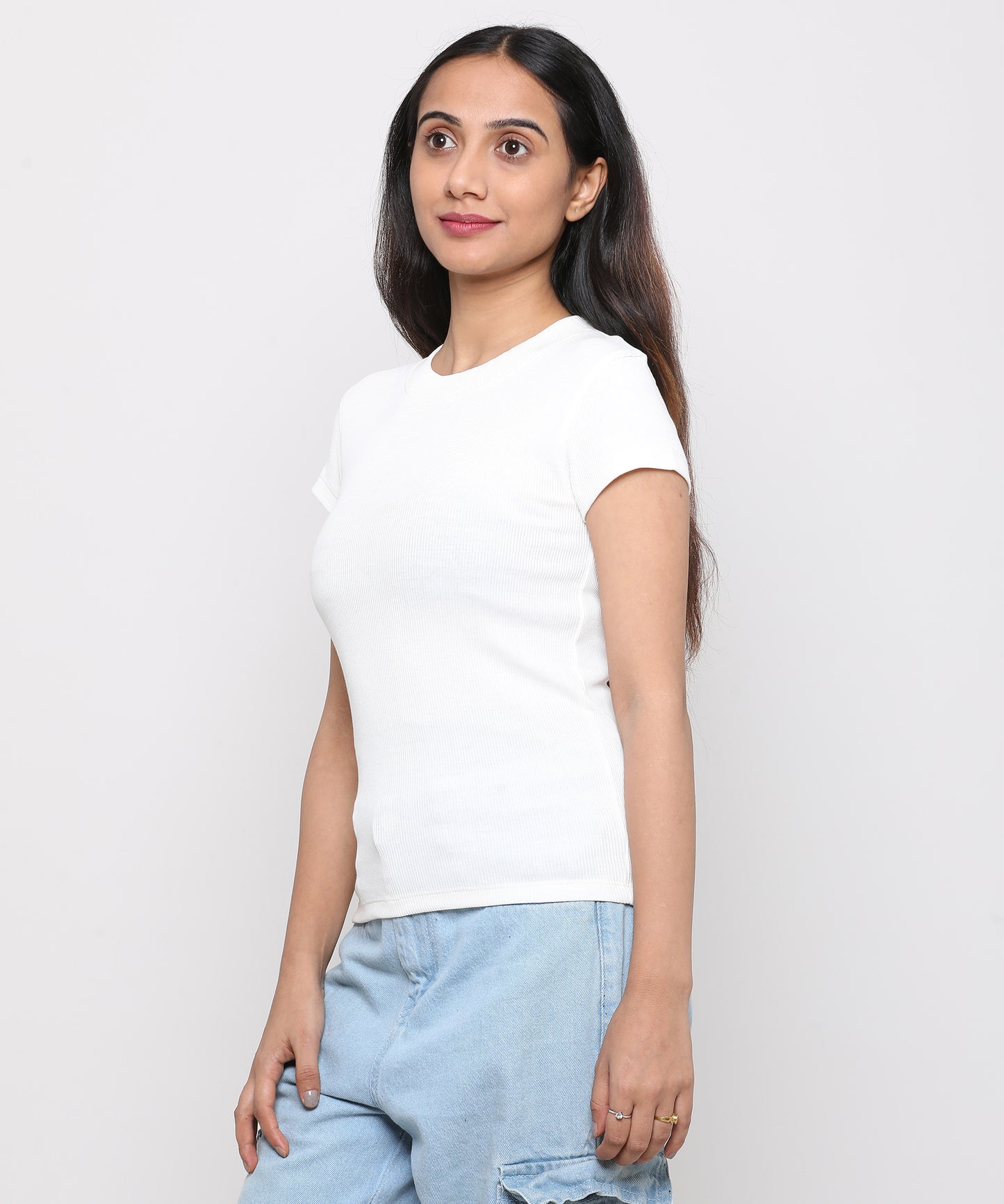 Womens Micro rib crew neck tee shirt