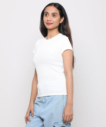 Womens Micro rib crew neck tee shirt