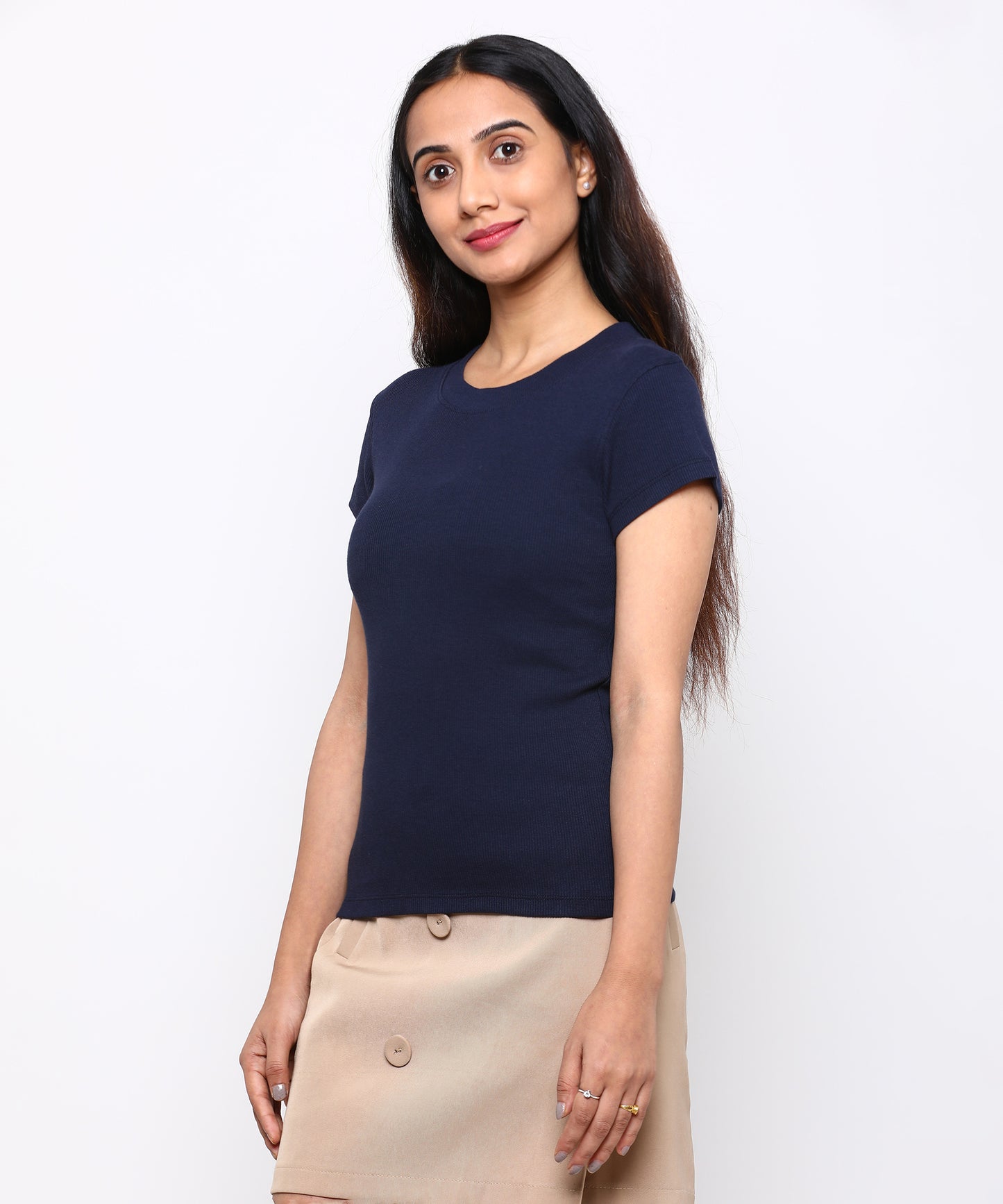 Womens Micro rib crew neck tee shirt