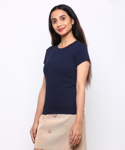 Womens Micro rib crew neck tee shirt