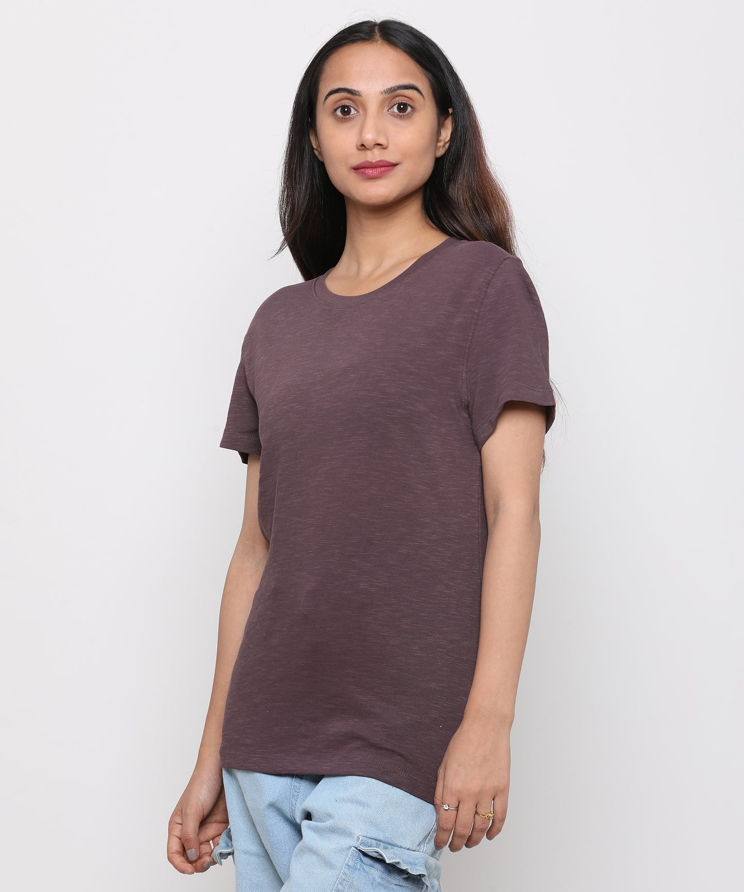 Womens Slub Crew Neck Short Sleeve Tee Shirt