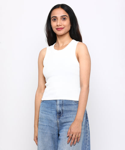 Womens Micro rib cropped cutaway tank top