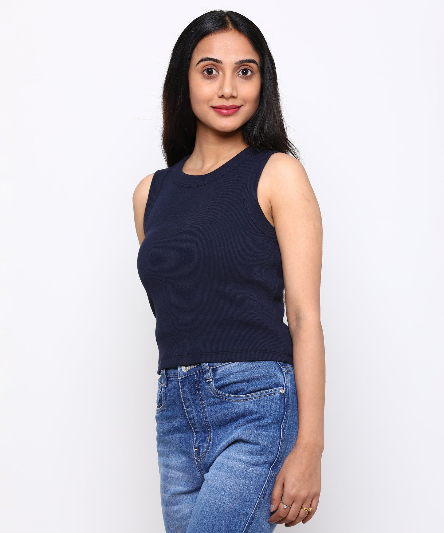 Womens Micro rib cropped cutaway tank top