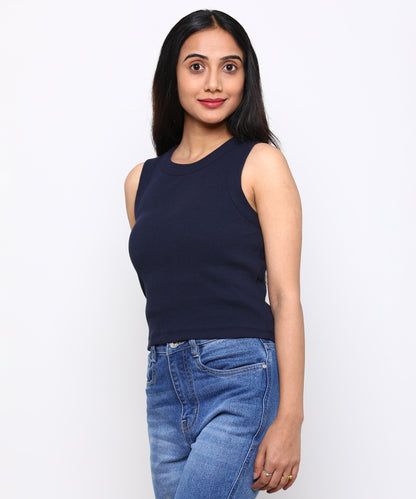 Womens Micro rib cropped cutaway tank top