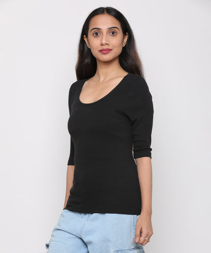 Womens Micro rib elbow sleeve Tee Shirt