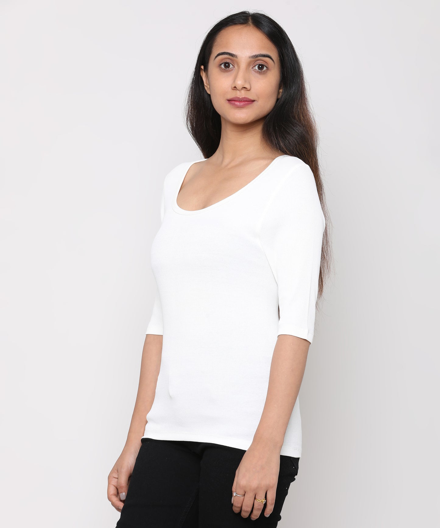 Womens Micro rib elbow sleeve Tee Shirt