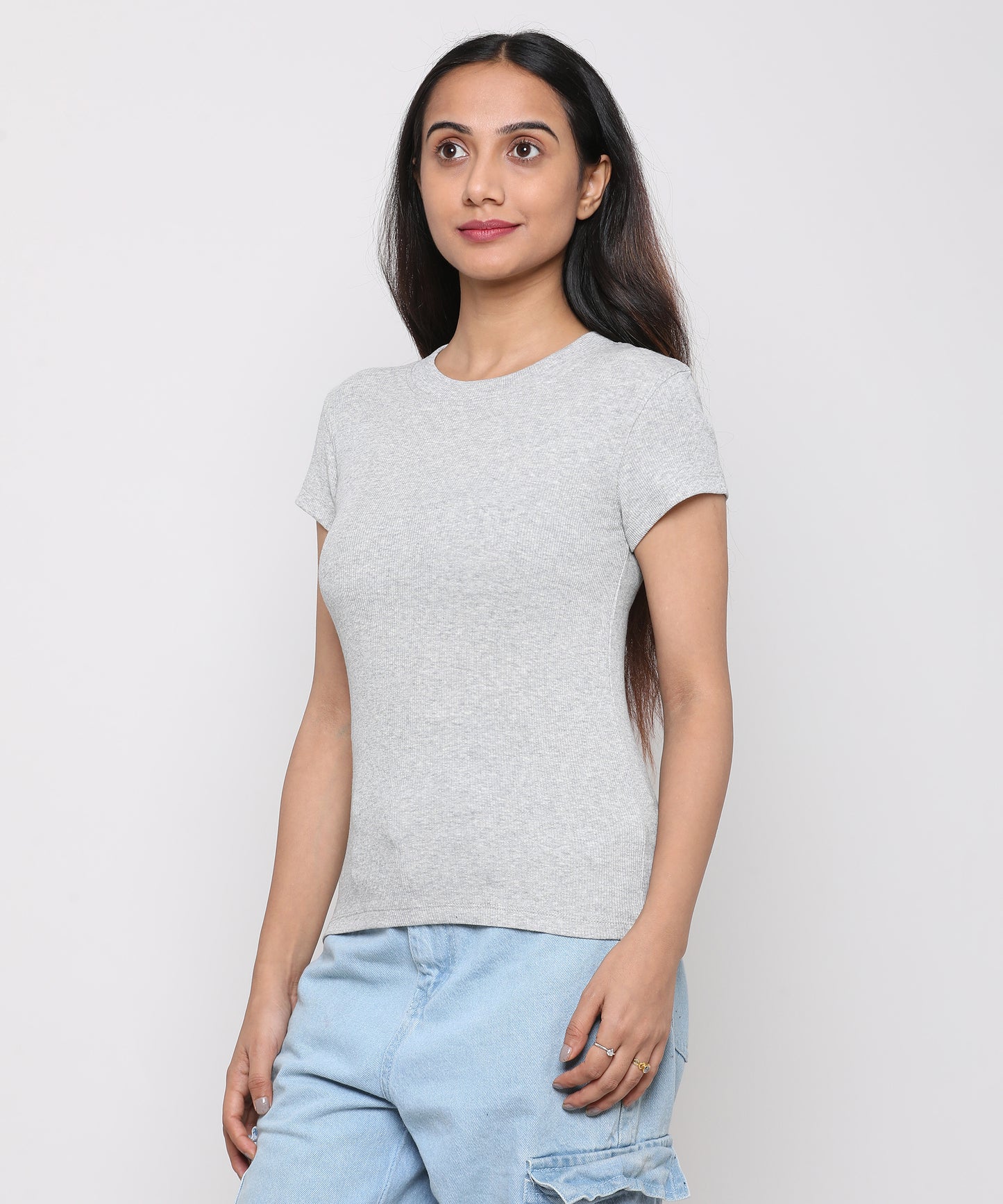 Womens Micro rib crew neck tee shirt