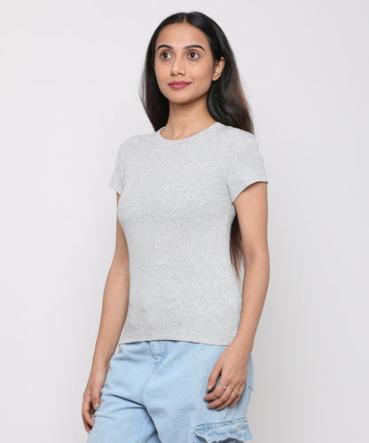 Womens Micro rib crew neck tee shirt