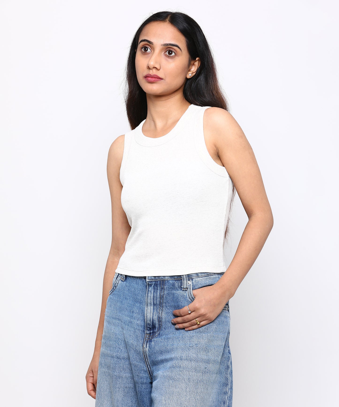 Womens Micro rib cropped cutaway tank top
