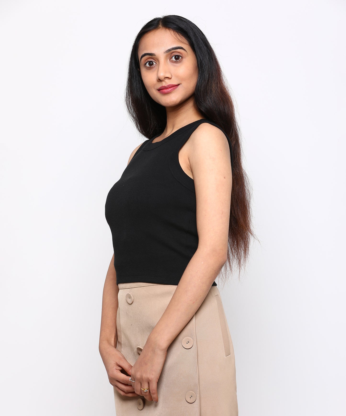 Womens Micro rib cropped cutaway tank top