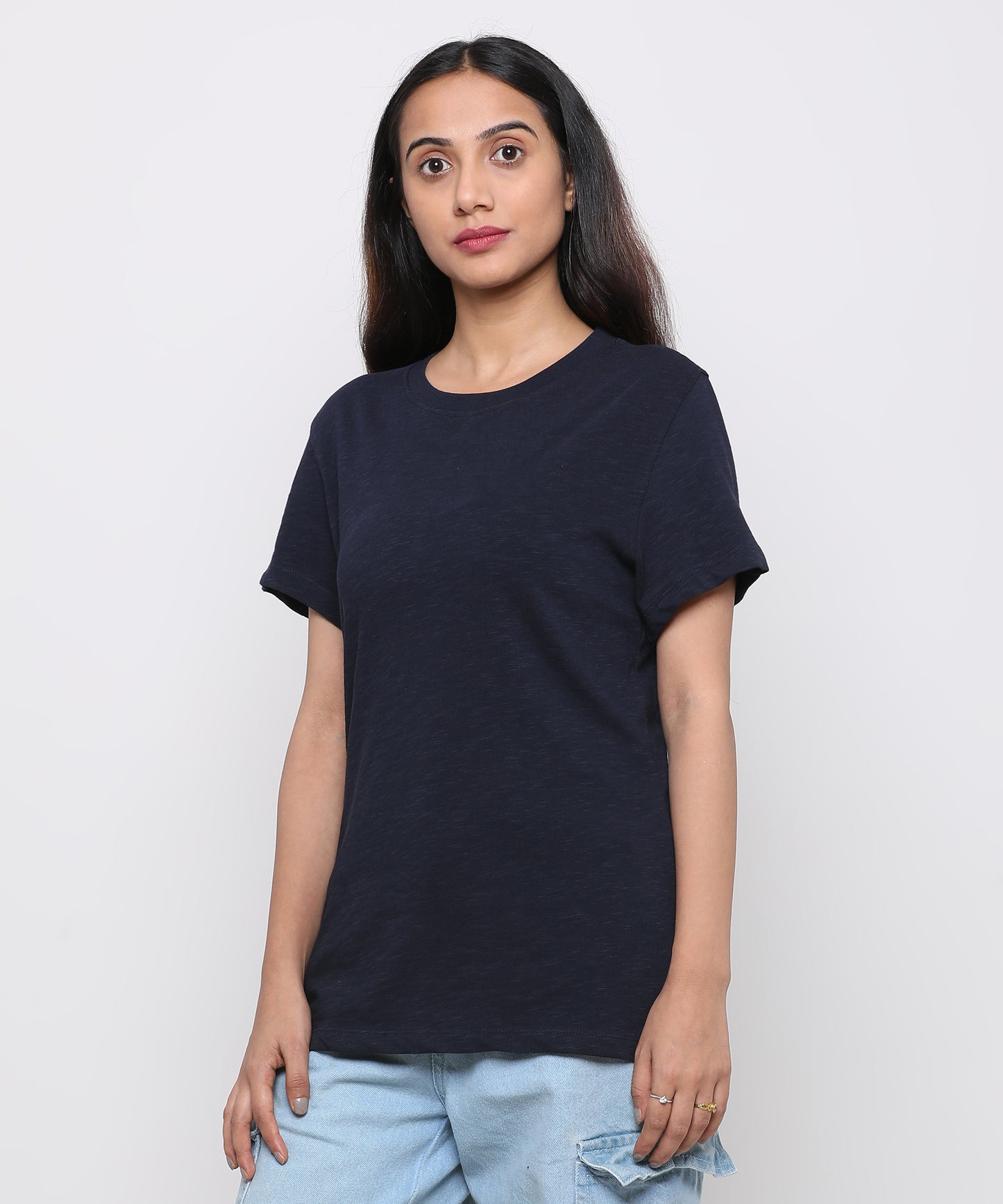 Womens Slub Crew Neck Short Sleeve Tee Shirt
