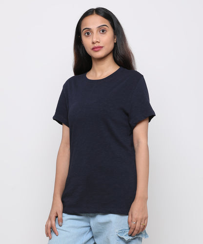 Womens Slub Crew Neck Short Sleeve Tee Shirt