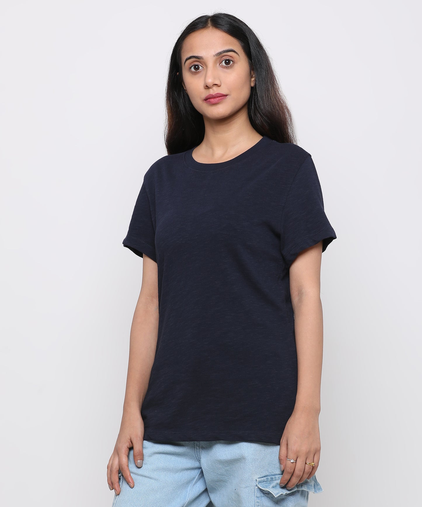 Womens Slub Crew Neck Short Sleeve Tee Shirt