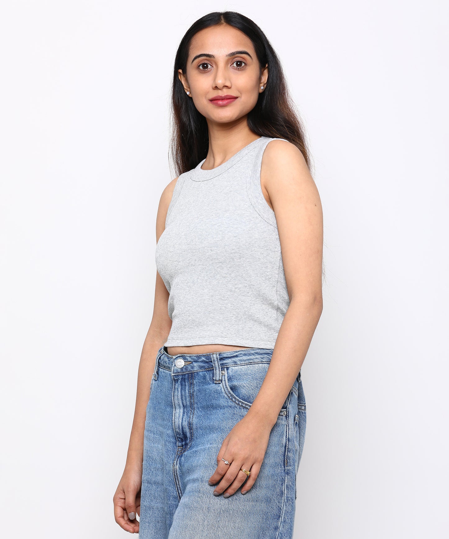 Womens Micro rib cropped cutaway tank top