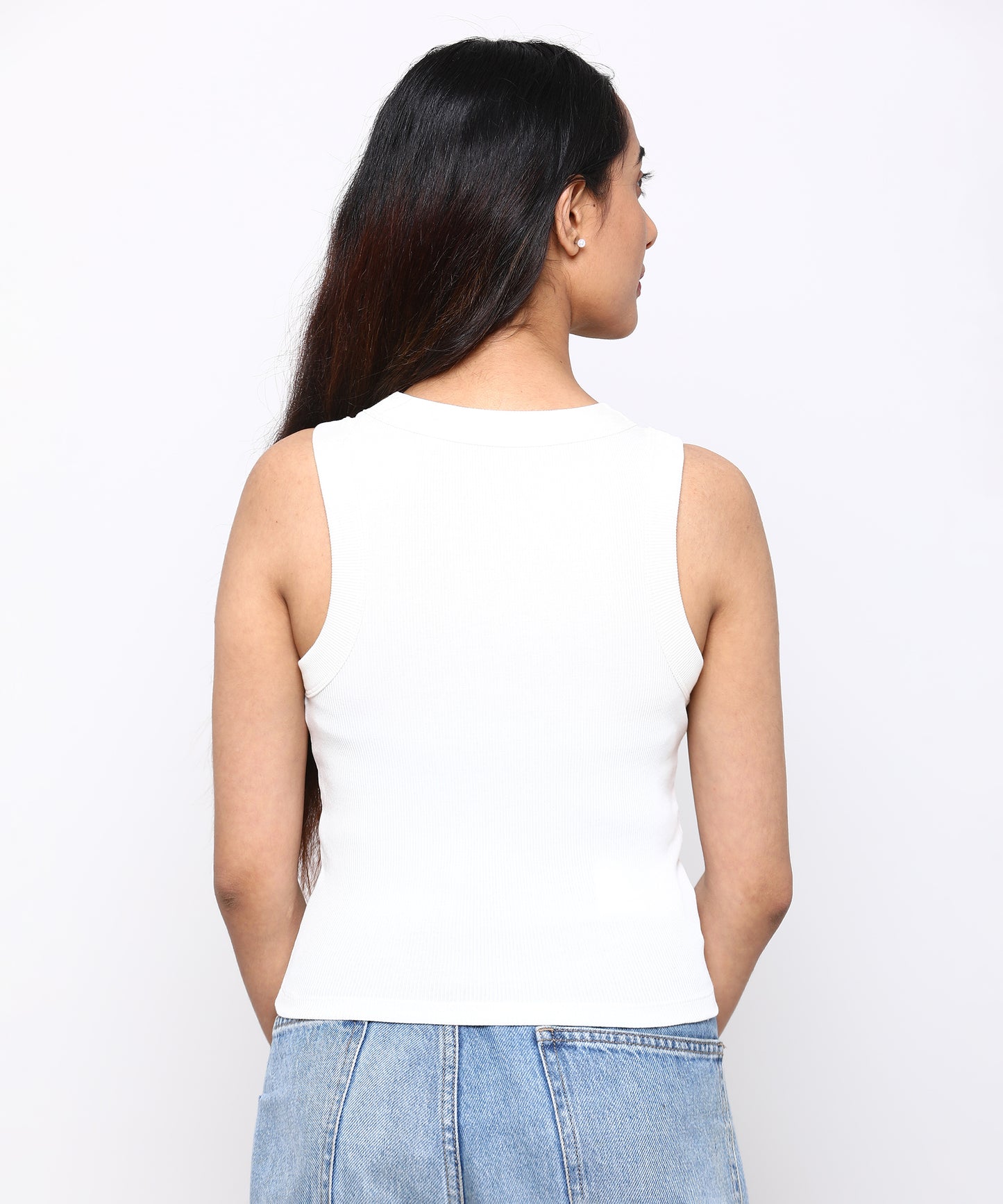 Womens Micro rib cropped cutaway tank top