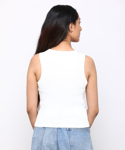 Womens Micro rib cropped cutaway tank top