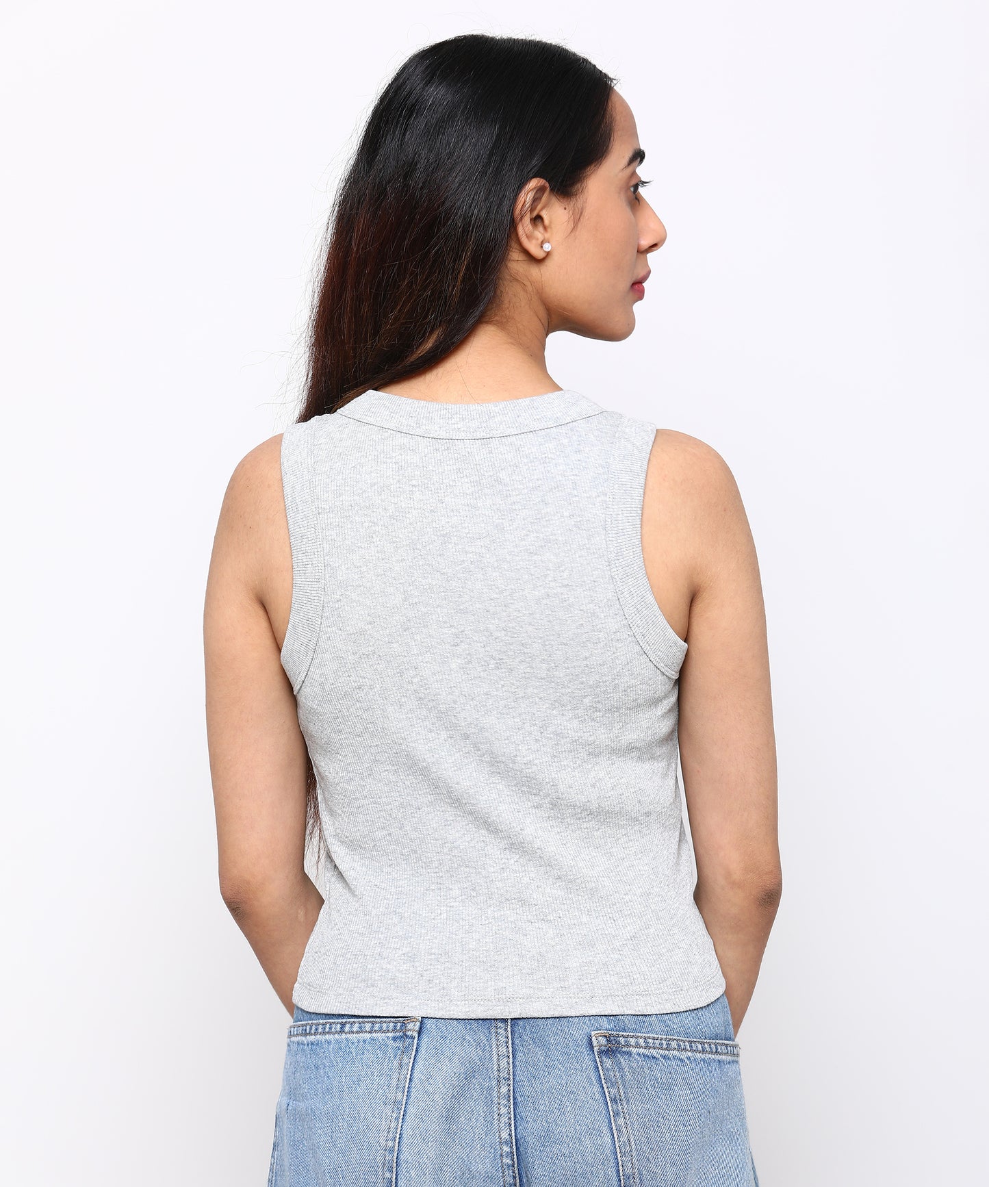 Womens Micro rib cropped cutaway tank top