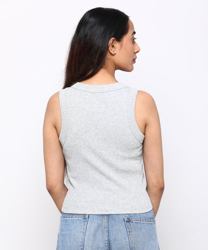 Womens Micro rib cropped cutaway tank top