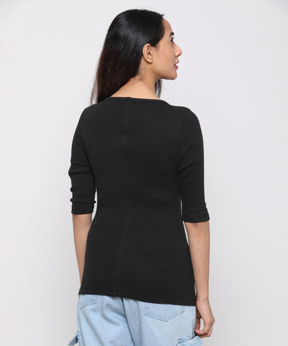 Womens Micro rib elbow sleeve Tee Shirt