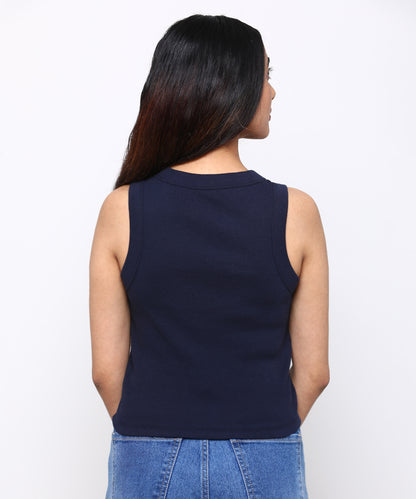 Womens Micro rib cropped cutaway tank top
