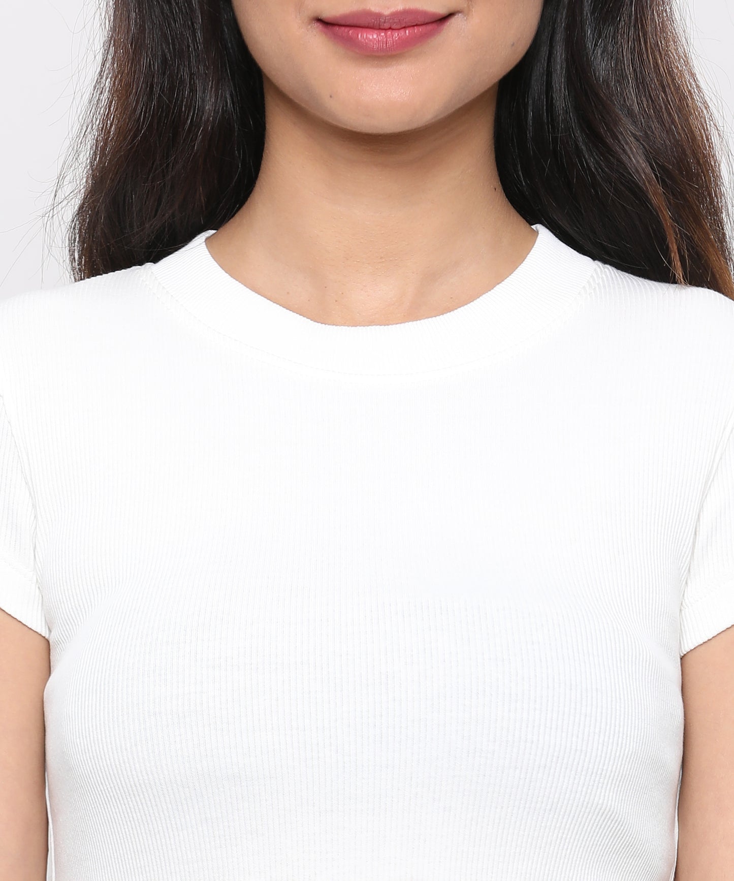 Womens Micro rib crew neck tee shirt