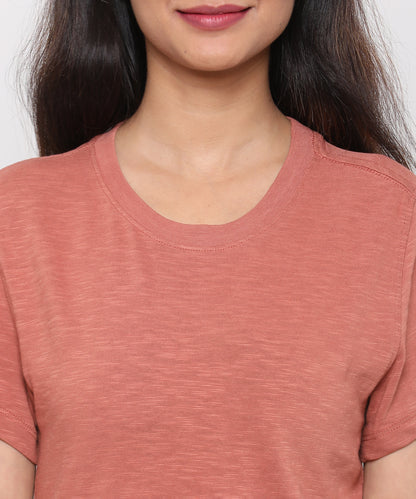 Womens Slub Crew Neck Short Sleeve Tee Shirt