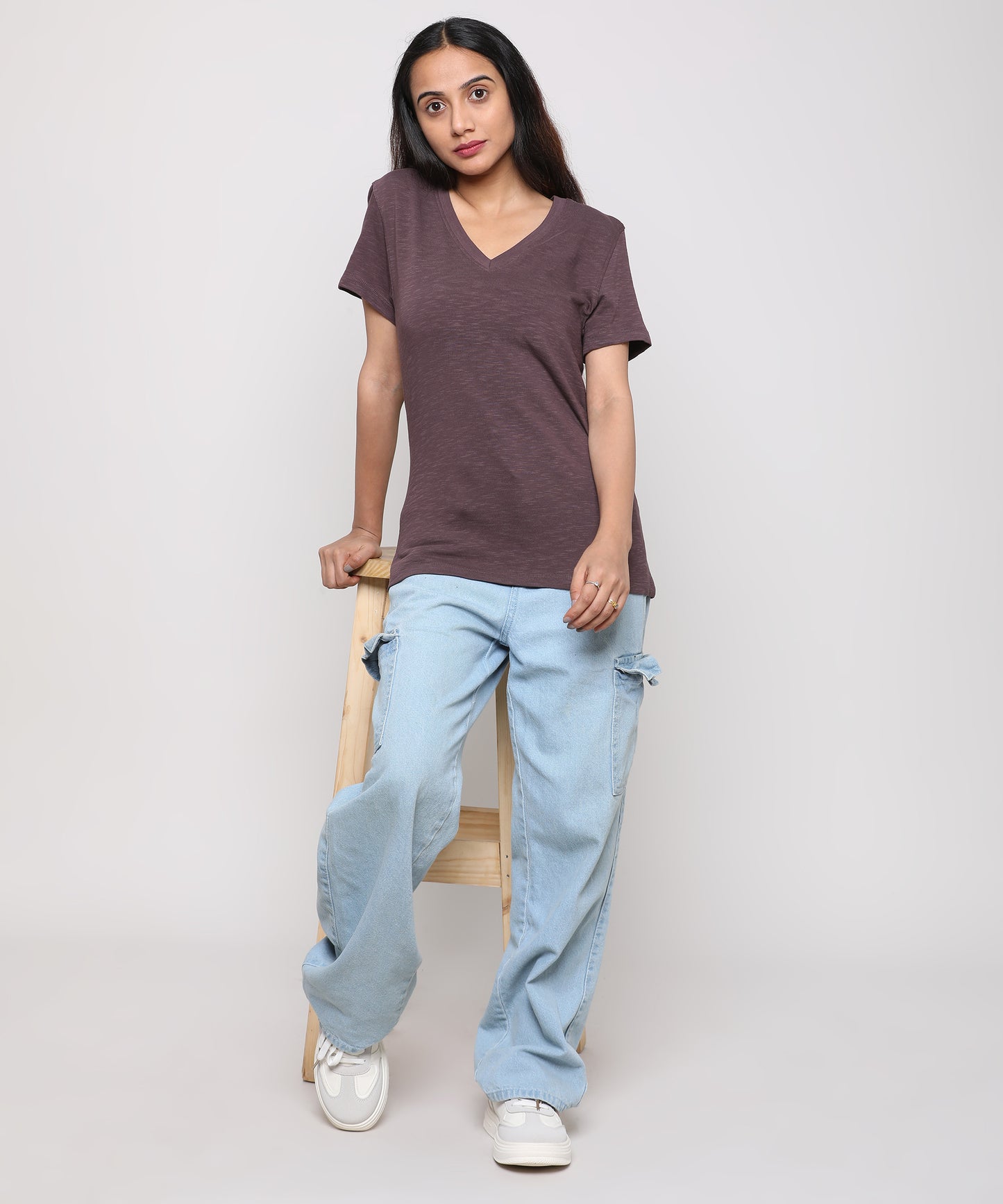 Womens Slub V Neck Tee Shirt
