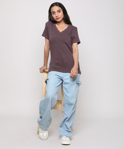 Womens Slub V Neck Tee Shirt