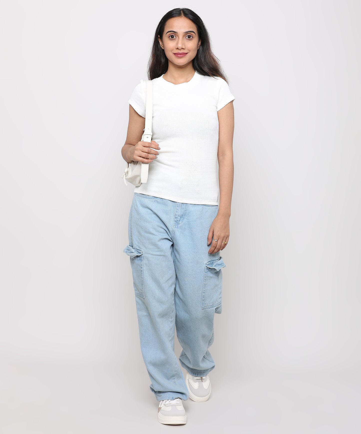 Womens Micro rib crew neck tee shirt