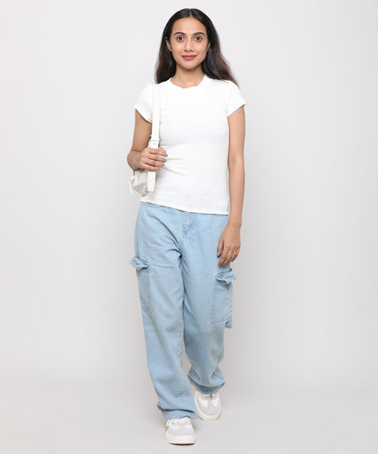 Womens Micro rib crew neck tee shirt