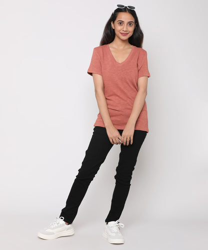 Womens Slub V Neck Tee Shirt