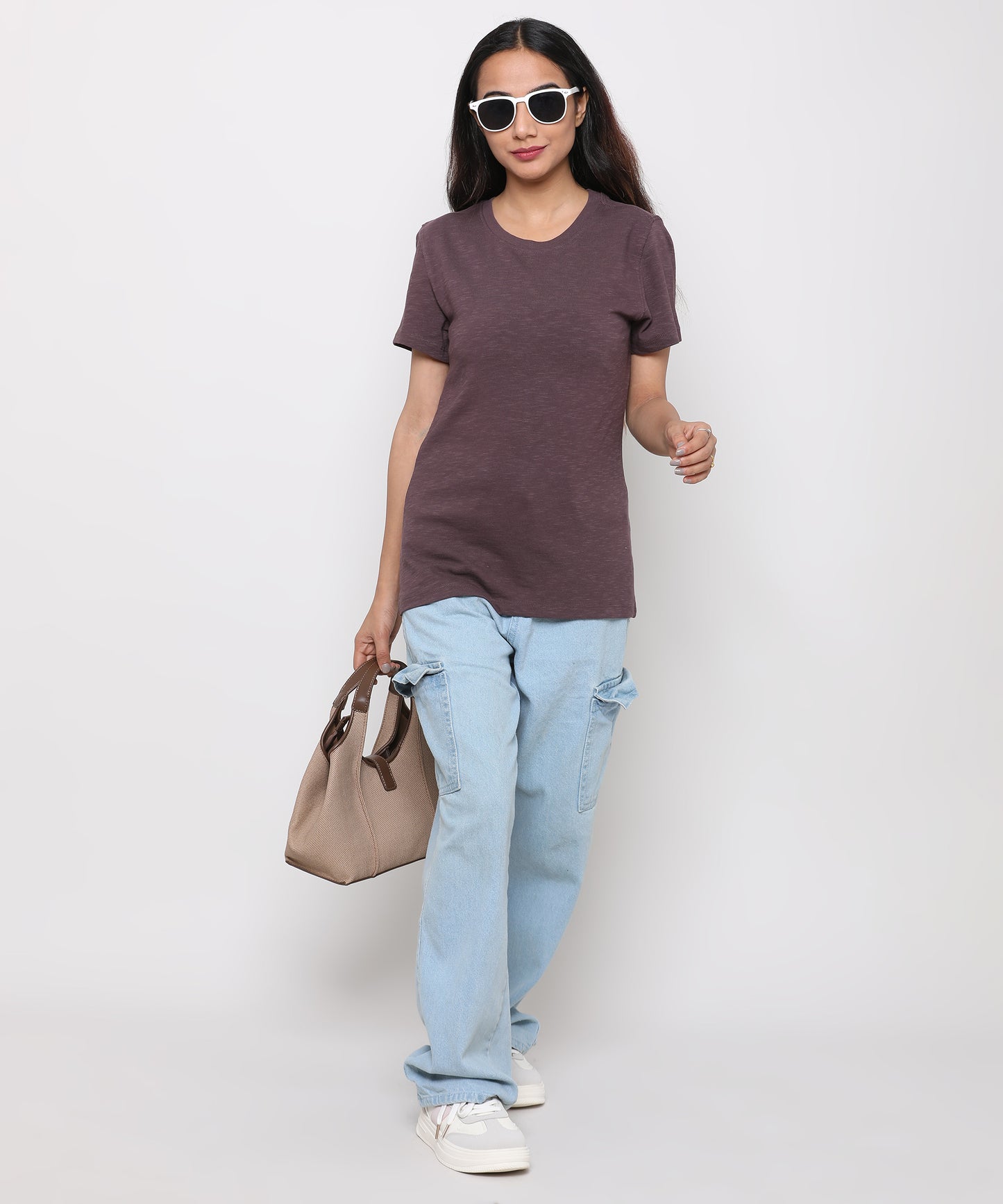 Womens Slub Crew Neck Short Sleeve Tee Shirt