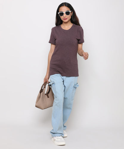 Womens Slub Crew Neck Short Sleeve Tee Shirt