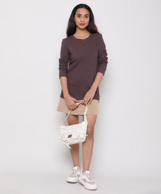 Womens Slub Crew Neck long Sleeve Tee Shirt