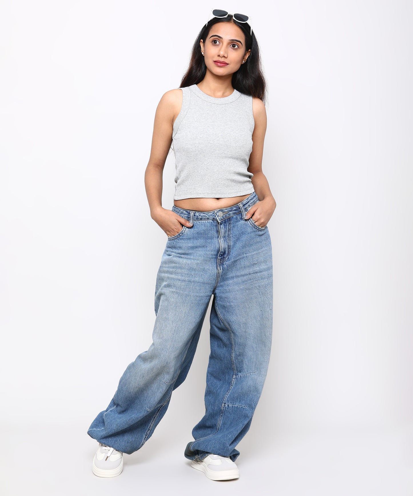 Womens Micro rib cropped cutaway tank top