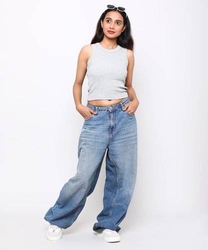 Womens Micro rib cropped cutaway tank top