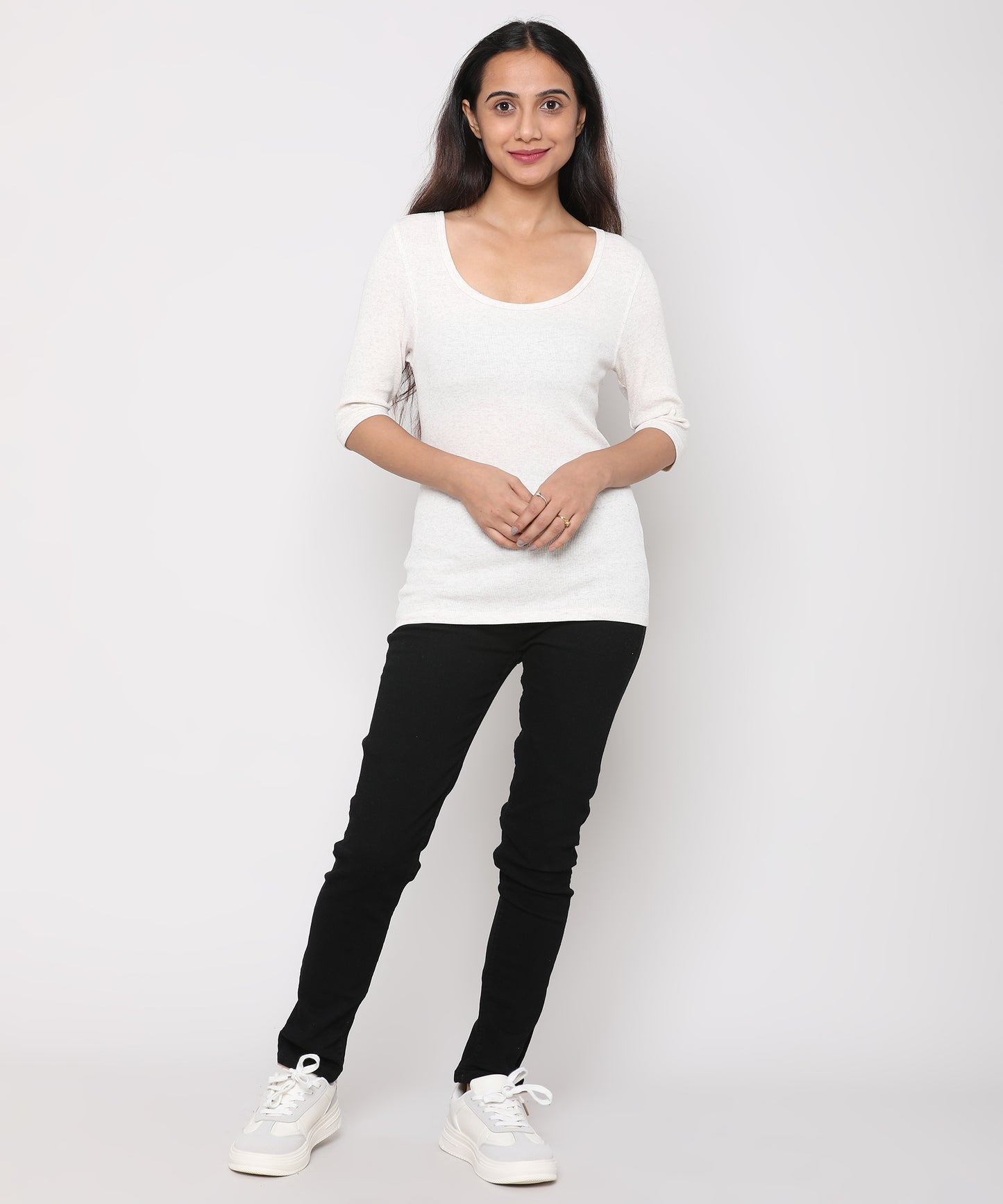 Womens Micro rib elbow sleeve Tee Shirt