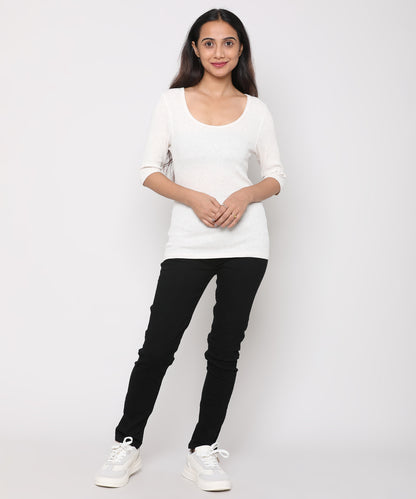 Womens Micro rib elbow sleeve Tee Shirt