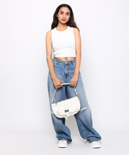 Womens Micro rib cropped cutaway tank top