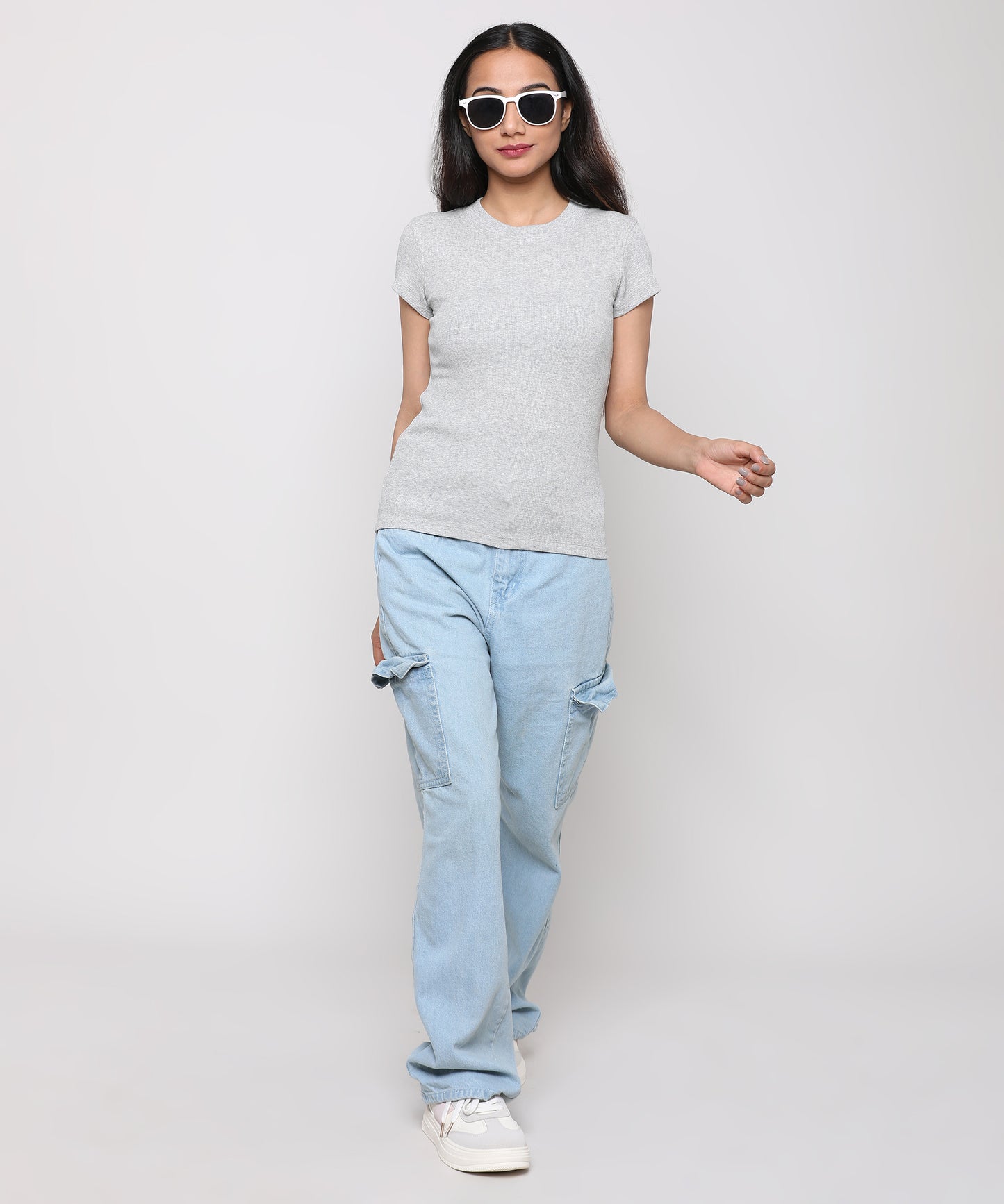 Womens Micro rib crew neck tee shirt