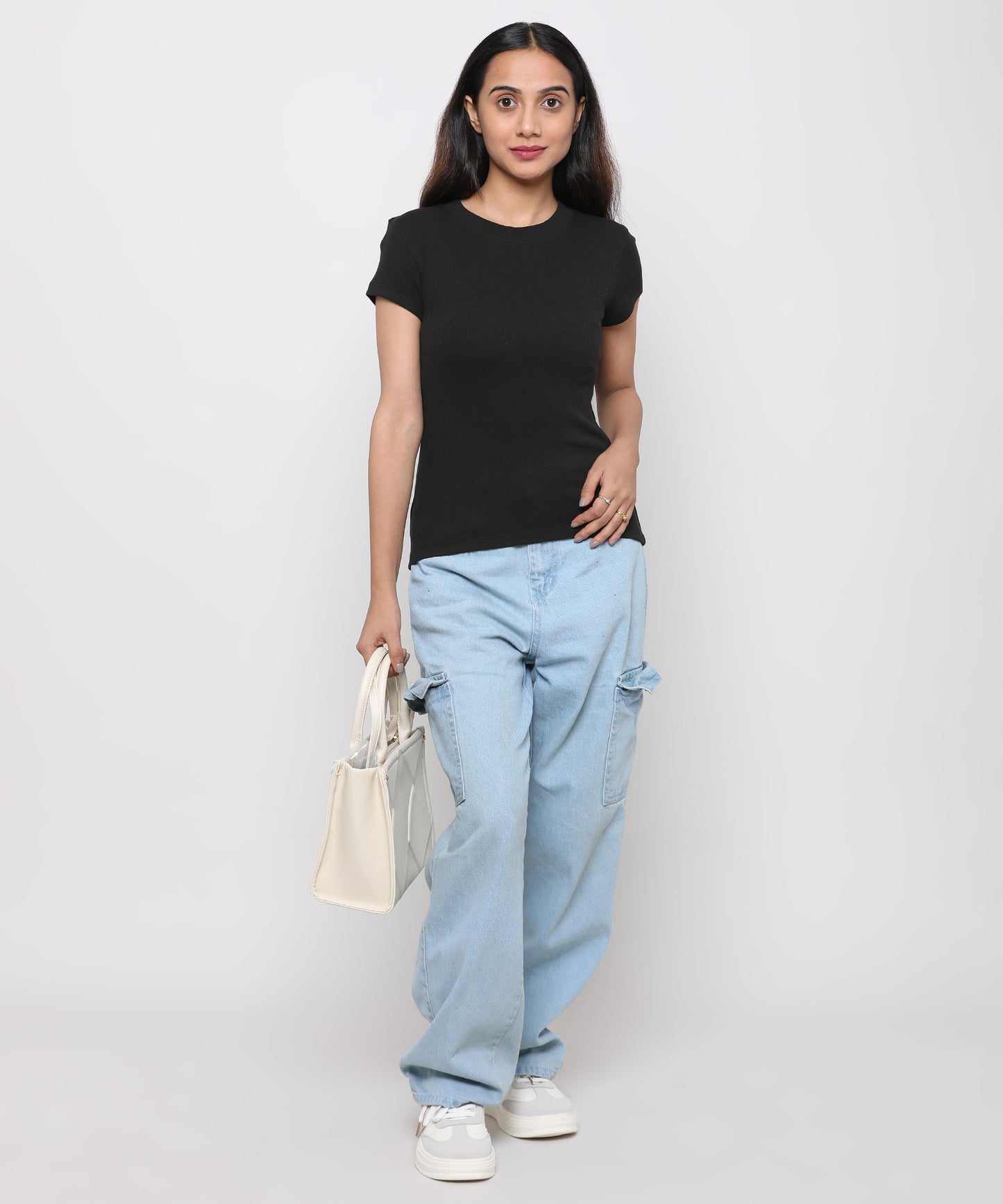 Womens Micro rib crew neck tee shirt