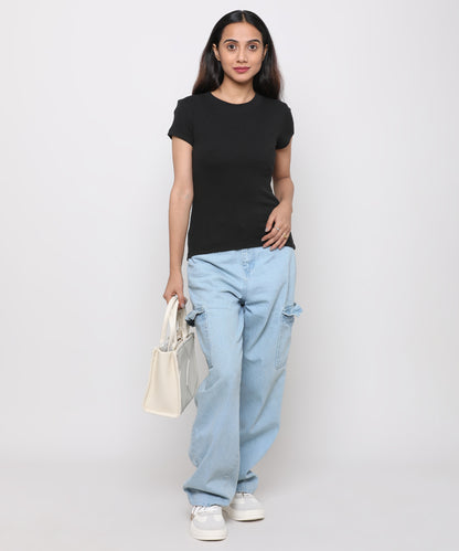 Womens Micro rib crew neck tee shirt