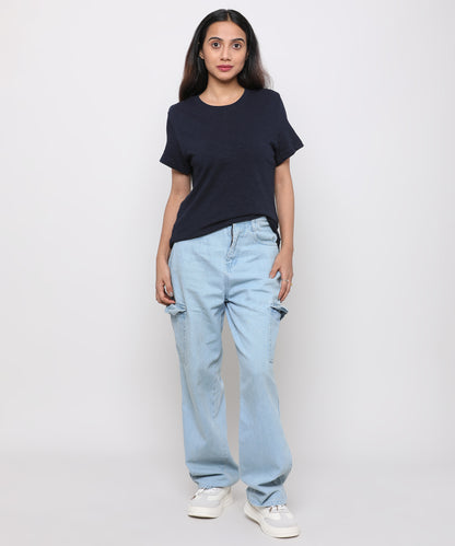 Womens Slub Crew Neck Short Sleeve Tee Shirt